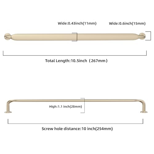 10 Pack 10 inch Brushed Brass Kitchen Cabinet Handles - color: Brushed Brass, size: 10'' Hole Center(254mm)