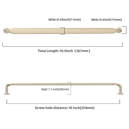 10 Pack 10 inch Brushed Brass Kitchen Cabinet Handles - color: Brushed Brass, size: 10'' Hole Center(254mm)