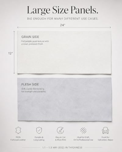 12'' x 24'' Genuine Full Grain Cowhide Leather Sheet — Soft Leather for Upholstery Repair, Handbags, Wallets, Sewing, Crafts, & DIY Projects — 1.1-1.3mm (3oz) Pre-Cut (White, 1 Piece) - color: White, size: 1 Piece