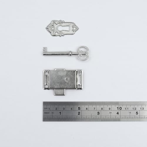 Antique Cabinet Lock, Nickel, 2.09x1.06 Inch, 2 Sets - color: Nickel B, style: Rectangular