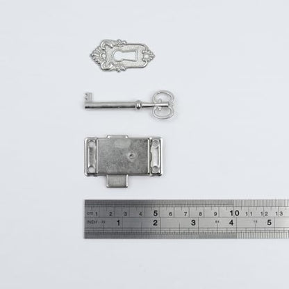 Antique Cabinet Lock, Nickel, 2.09x1.06 Inch, 2 Sets - color: Nickel B, style: Rectangular