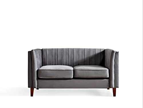 Container Furniture Direct Modern Luxury Velvet Couches for Living Room with High Density Foam, Soft Fabric Upholstery, Removable Cushions and Solid Wood Legs, 3 Piece Set Chair, Loveseat & Sofa, Grey - color: Grey, size: 3 Piece Set