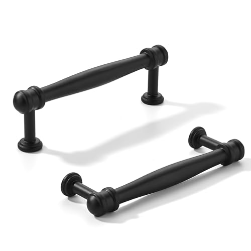 khtumeware 10 Pack 3-1/2inch(89mm) Hole Center Black Cabinet pulls Solid Heavy-Duty Tradition Kitchen Cabinet Handle Matte Black Cabinet Hardware for Dressing Table Bathroom Pull - color: Black, size: 3-1/2inch(89mm) hole center