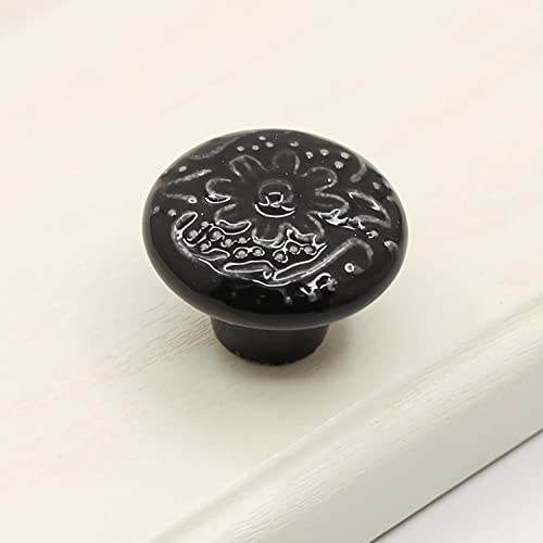 HUAMULAN Ceramic Knobs Cabinet Pulls with Bronze Base Backplate 10 Pack - color: Black Knob + Bronze Base