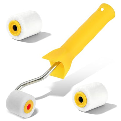 1 Inch Mini Paint Roller + 2 Rollers, Extra Small Roller Paint Brush Wool Tiny Paints Brushes Tool for Touch up Trim Edge or Corner, Mini Rollers for Painting Brush Window Frames Photo Frames