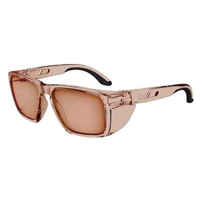 Ergodyne Skullerz SIXTEN Safety Glasses with Side Shields, Anti Fog + Anti Scratch, ANSI z87.1 with Protective Microfiber Bag - color: Tan Lens