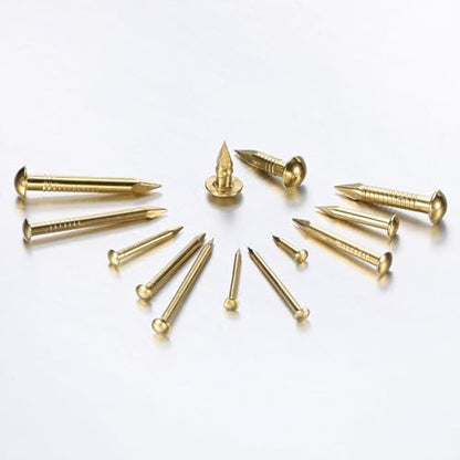 M METERXITY 100-Pack Small Tiny Nails, 1.2mm x 8mm Brass Precision MIni Nails Hardware Round Head for Wooden/DIY Crafts Decorative/Household Accessories/Picture Hanging - size: 1.2mm x 8mm