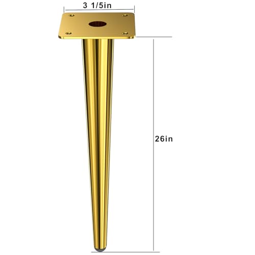 Osring 26 Inch Furniture Table Legs Straight, Gold Metal Coffee Table Feet - size: 26 Inch