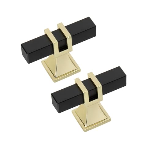 Rergy 10 Pack Square Black and Gold Cabinet Knobs, Solid Zinc Alloy - color: Black and Gold, size: Single Hole