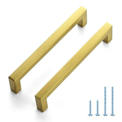 JOY DECOR Gold Cabinet Handles Square Cabinet Pulls, 6-1/4 Inch CC, 10 Pack - size: 6-1/4 Inch Hole Center