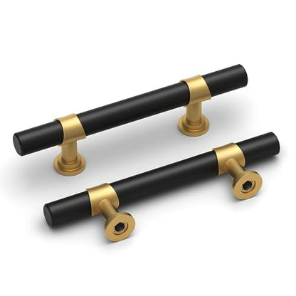 homdiy 10 Pack 3 Inch Hole Center Black and Gold Cabinet Handles - color: Black & Matte Gold, size: 3 in Hole Centers