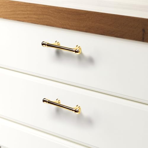 YAGU 6 Pack Polished Brass Cabinet Pulls 3 Inch(76mm) Hole Center Solid Shiny Gold Kitchen Drawer Handles Furniture Hardware for Dresser Cupboard Wardrobe Closet Vanity - color: Polished Brass, size: 6 Pack, style: 3''/76MM Hole Center