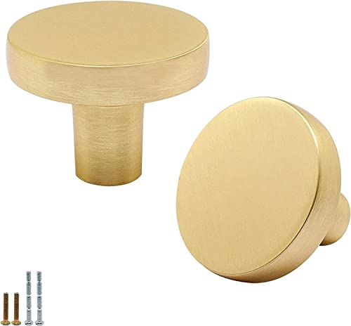 6 Pack Brushed Brass Cabinet Knobs, Gold Drawer Knobs Round Knob for Dresser Drawers, Single Hole Cabinet Door Knob Dresser Drawer Pulls Handles - color: Gold