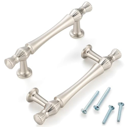3 Inch Brushed Nickel Cabinet Pulls 10 Pack French Style P2408 - color: Brushed Nickel, size: 3" Hole Centers-10 Pcs