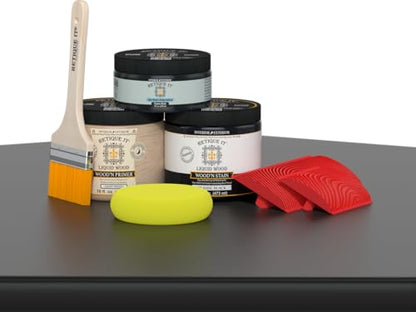 Retique It Wood Finish Multi-Purpose Kit - GO Beyond Faux Wood with Paintable Liquid Wood Based Primer and Gel Stain - Graining Tools Included (2X 16oz, Classic Black) - color: 10 Classic Black, size: Medium Kit