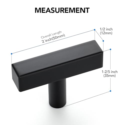HOME EDIT 10 Pack Matte Black Cabinet Knobs 2 in, Black Square Bar Hardware - color: Black&square Bar