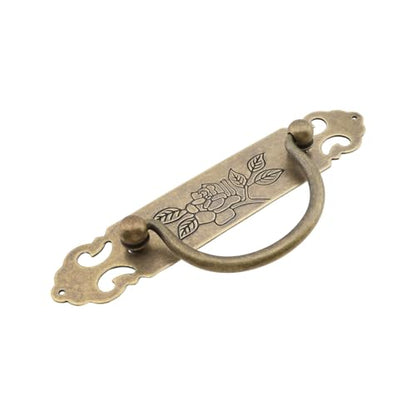 4PCS Antique Flat Bronze Cabinet Pulls Brass Decorative Handles with Engraved Pattern 3" Hole to Hole for Retro Style Furniture - style: Style B-4 Pcs