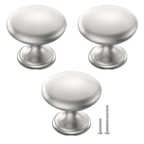 Cabinet Knobs Brushed Nickel 3 Pack, 1-1/6 Inch Round Solid Drawer Knobs - color: Silver, size: 3 Pack