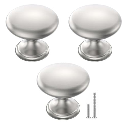 Cabinet Knobs Brushed Nickel 3 Pack, 1-1/6 Inch Round Solid Drawer Knobs - color: Silver, size: 3 Pack