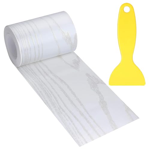 4'' X33' Size Realistic Wood Grain Repair Tape, Self Adhesive Wood Patch for Tables, Chairs, Baseboards, Doors, Windows, Floors, Furniture Renovation, Handicraft DIY. Gold Line White Wood - color: Gold,White