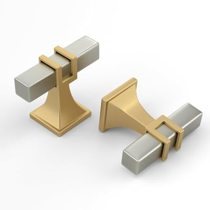 Haliwu Brushed Nickel and Gold Cabinet Knobs 6 Pack, Silver Drawer Knobs, Square 2 Tone Hardware for Kitchen Cupboard - color: Brushed Nickel and Matte Gold, size: 51mm(2 inch)