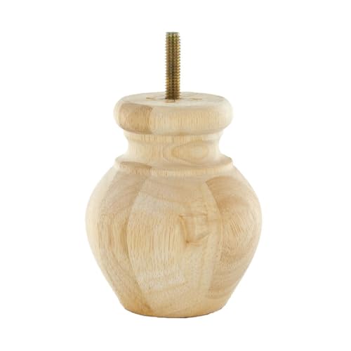 OUTWATER 4 in. H x 3-1/8 in. Dia Unfinished Solid Hardwood Bun Foot Leg for Furniture 4 Pack with 4 Free Insert Nuts and Drill Bit - color: Unfinished