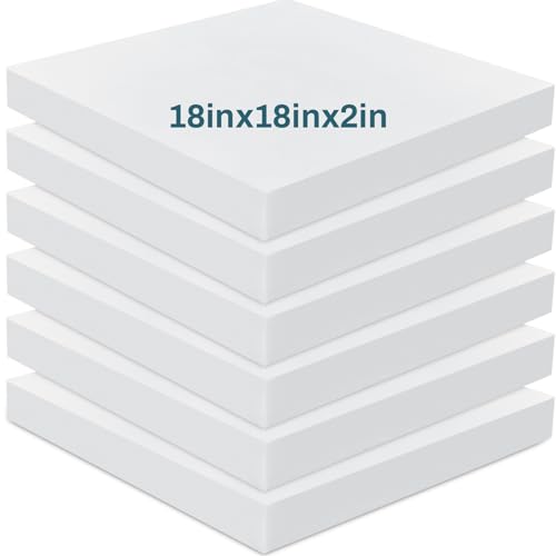 Frienda 6 Pack 2 x 18 x 18 High Density Foam Cushion 2.2 Density, 50 Ild - size: 2" X 18" X 18"