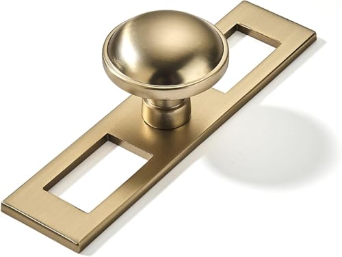 khtumeware 5 Pack 1-1/4 Inch Brushed Brass Cabinet Knobs Backplate with Base Plate Zinc Brushed Gold Kitchen Cabinet Handles Drawer Pulls Cabinet Hardware - color: Brushed Brass, size: Knobs