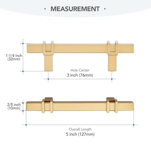 HOME EDIT 3 inch Cabinet Handles, 10 Pack Kitchen Cabinet Handles Gold Drawer Pulls Zinc Alloy Square Bar Kitchen Pulls - color: Gold, size: 3 Inch Hole Center