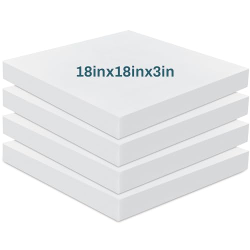 Frienda 4 Pack 3" x 18" x 18" Upholstery High Density Foam Cushion, White - color: White, size: 3" x 18" x 18"