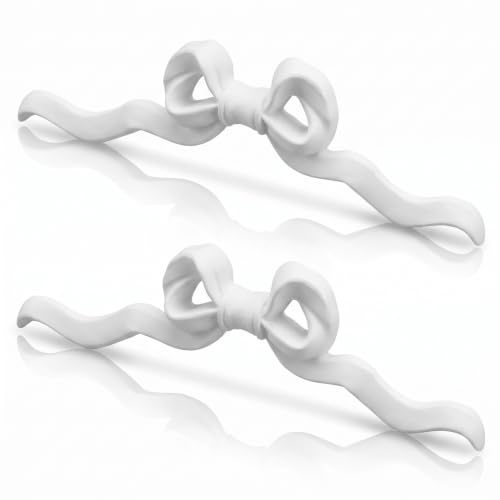 Roowest 2 Pcs Large Bow Appliques Onlays White PVC Appliques for Furniture Decorative 3D Roses Carved Onlay DIY Decorative for Cabinet Dresser Bed Door Wall Wardrobe Ceiling - style: Long Bow