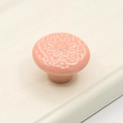 HUAMULAN Ceramic Knobs Cabinet Pulls with Black Base Backplate 10 Pack - color: Pink Knob + Black Base