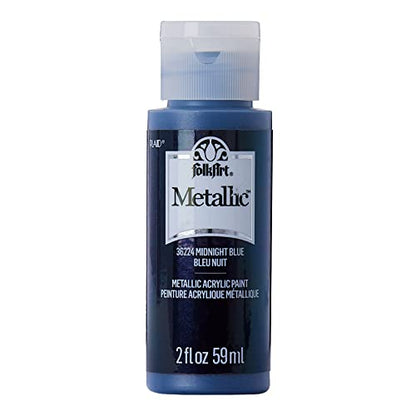 FolkArt Metallic Acrylic Craft Paint, Midnight Blue 2 fl oz Premium Metallic Finish Paint, Perfect For Easy To Apply DIY Arts And Crafts, 36224 - color: Midnight Blue, size: 2 Fl Oz (Pack of 1)