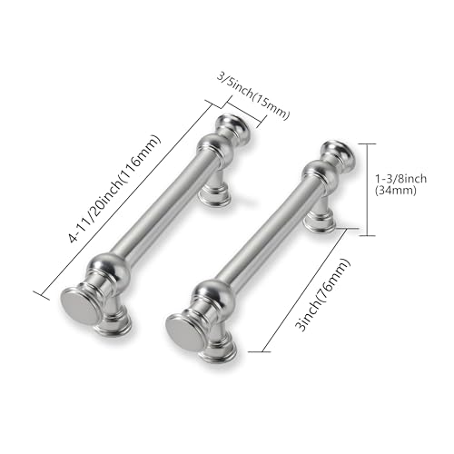 2 Pack 3 Inch Hole Center Brushed Satin Nickel Cabinet Pulls-Heavy Duty Solid Cabinet Handles Suitable for Cabinets, Dressers, Kitchens and Bathroom cabinets - color: Brushed Satin Nickel, size: 3 Inch hole center, style: 2-Pack