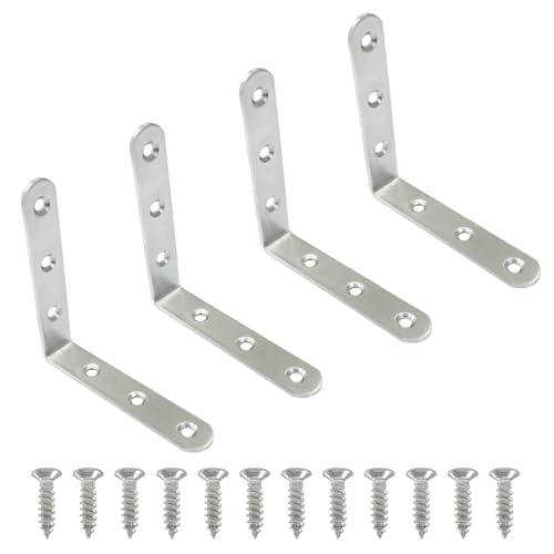 Waziaqoc 4 x 4 Inch L Bracket, 4PCS, Stainless Steel - size: 4 Inch