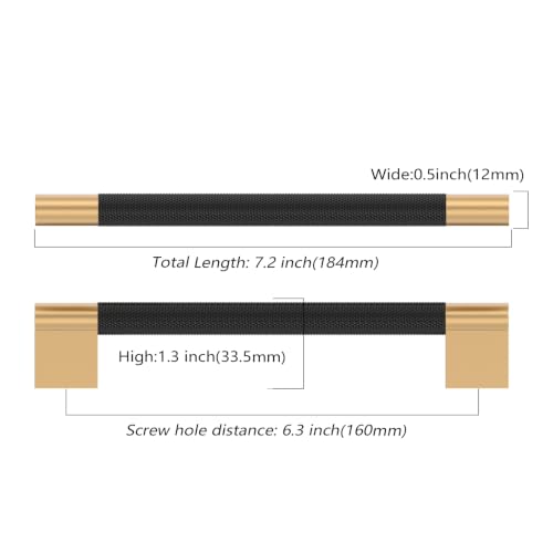 Asidrama 10 Pack 6.3 inch Matte Black and Champagne Bronze Cabinet Pulls - color: Black-Champagne Bronze, size: 6.3" Hole Center(160mm)