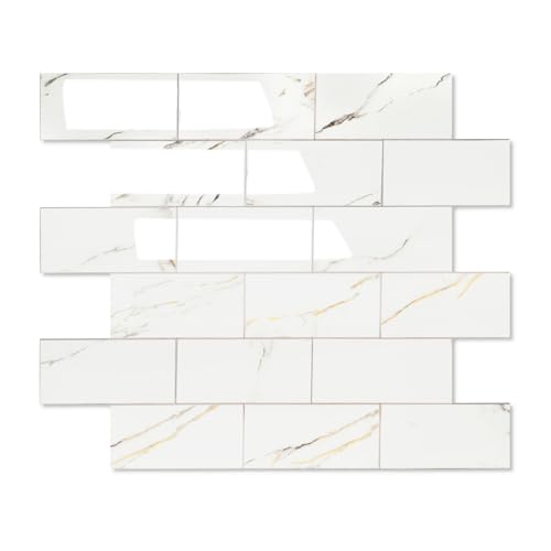 2026 New Upgrade Peel and Stick Backsplash Tile, Peel and Stick 11.34" X 11.57" Wall Tile for Kitchen, Bathroom, Fireplace, Laundry (Polished Carat Gold, 10 Packs) - color: Polished Carat Gold