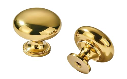 khtumeware Unlacquered Brass Classic Knobs Cabinet 5 Pack 1-1/4 inch Diameter Round Knobs for Kitchen Cabinets,Bathroom Dressers and Cupboards - color: Unlacquered Brass, size: 1-1/4 inch(32mm)