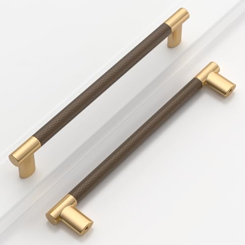 Champagne Bronze & Brown Knurled Kitchen Cabinet Pulls 7 Inch 10 Pack - color: Gold and Champagne Bronze, size: 7" Hole Center