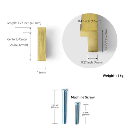 Goo-Ki 12pcs Cabinet Handles Brushed Gold Finger Pulls Drawer Pull - 1-1/4 in (32mm) Hole Centers Kitchen Hardware Bar Cabinet Pulls Solid Aluminum Material - color: Brushed Gold, size: 1-1/4 Inch Hole Center