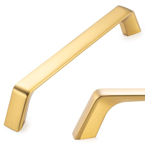 KOOFIZO 10 Pack 5 Inch Brushed Gold Cabinet Pulls Gold Cabinet Handles Hardware for Kitchen Cabinets Drawers P21 Bedroom Dresser Bathroom Vanity Cupboard - color: Brushed Gold, size: 5" CC - 10Pcs