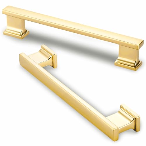 10 Pack 6 Inch Length|5 Inch(128mm) Hole Center Brushed Gold Kitchen Cabinet Handles, Cabinet Pulls Kitchen Cabinet Hardware, Cupboard Pulls, Drawer Handles - color: Brushed Gold, size: 5 inch Hole Center(128mm), style: 10 Pack Handle