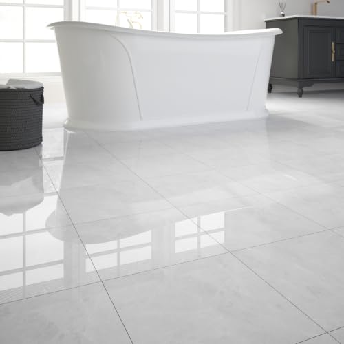 20-Pack Peel and Stick Floor Tiles Vinyl Floor 12 x 12 inch Self Adhesive Waterproof Glossy Flooring Planks DIY for Bathroom, Kitchen, Living Room, RV, Cover 20 Sq. Ft, Polish Blue Grey Marble - color: Polish Blue Grey Marble