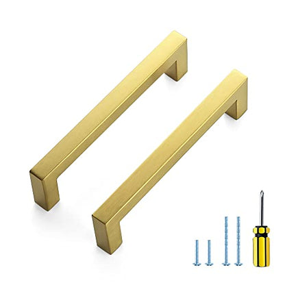 Ravinte Gold Square Pulls Cabinet Handles,5 Inch,30 Pack - color: Brushed Brass, size: 5 Inch Hole Center