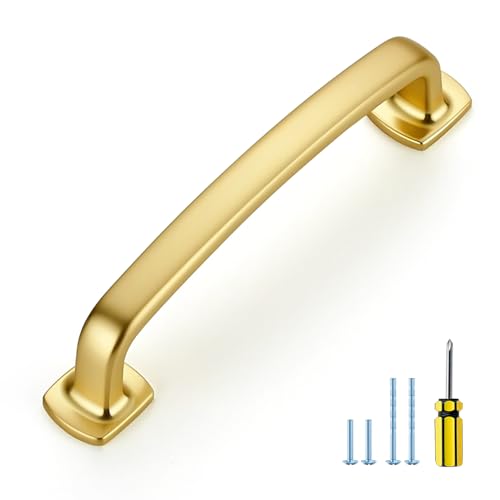 Ravinte Arch Cabinet Pulls 3-3/4in 10 Pack Brushed Brass Cabinet Handles - color: Brushed Brass, size: 3-3/4 inch hole center