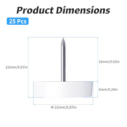 25 Pcs Furniture Glide Nails, 22x6mm, Flat Bottom, Nylon - size: Φ22×6mm