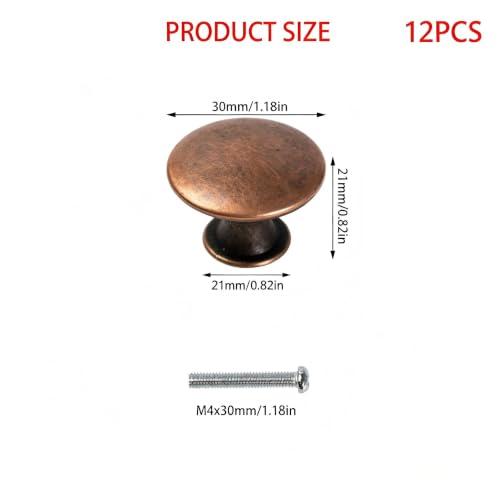 12Pcs Antique Copper Round Cabinet Knobs for Furniture - color: Antique Red Copper