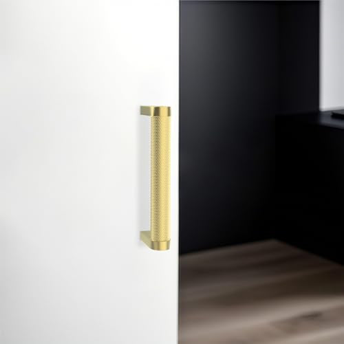 10 Pack Brushed Gold Cabinet Pulls knurled 3-3/4 Inch Hole Centers Kitchen Cabinet Handles Gold Drawer Pulls Cabinet Hardware - color: Brushed Gold, size: 3-3/4'' Hole Center(96mm)