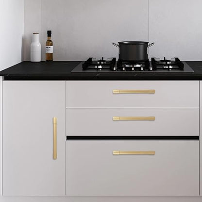 10 Pack 5 Inch(128mm) Kitchen Cabinet Handles Brushed Gold Cabinet Pulls Drawer Pulls Solid Cabinet Hardware - color: Brushed Gold, size: 5'' Hole Center(128mm)