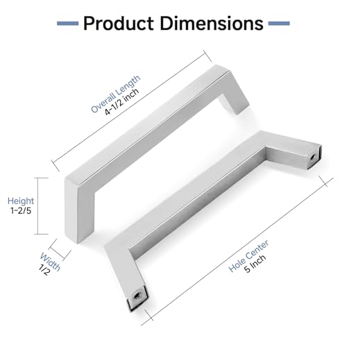 Estmoon 10 Pack 5 Inch Brushed Nickel Cabinet Handles - Silver Cabinet Pulls Modern Square Drawer Pulls Kitchen Pulls for Cupboard Hardware, 5" Hole Centers(128 mm) - color: Brushed Nickel